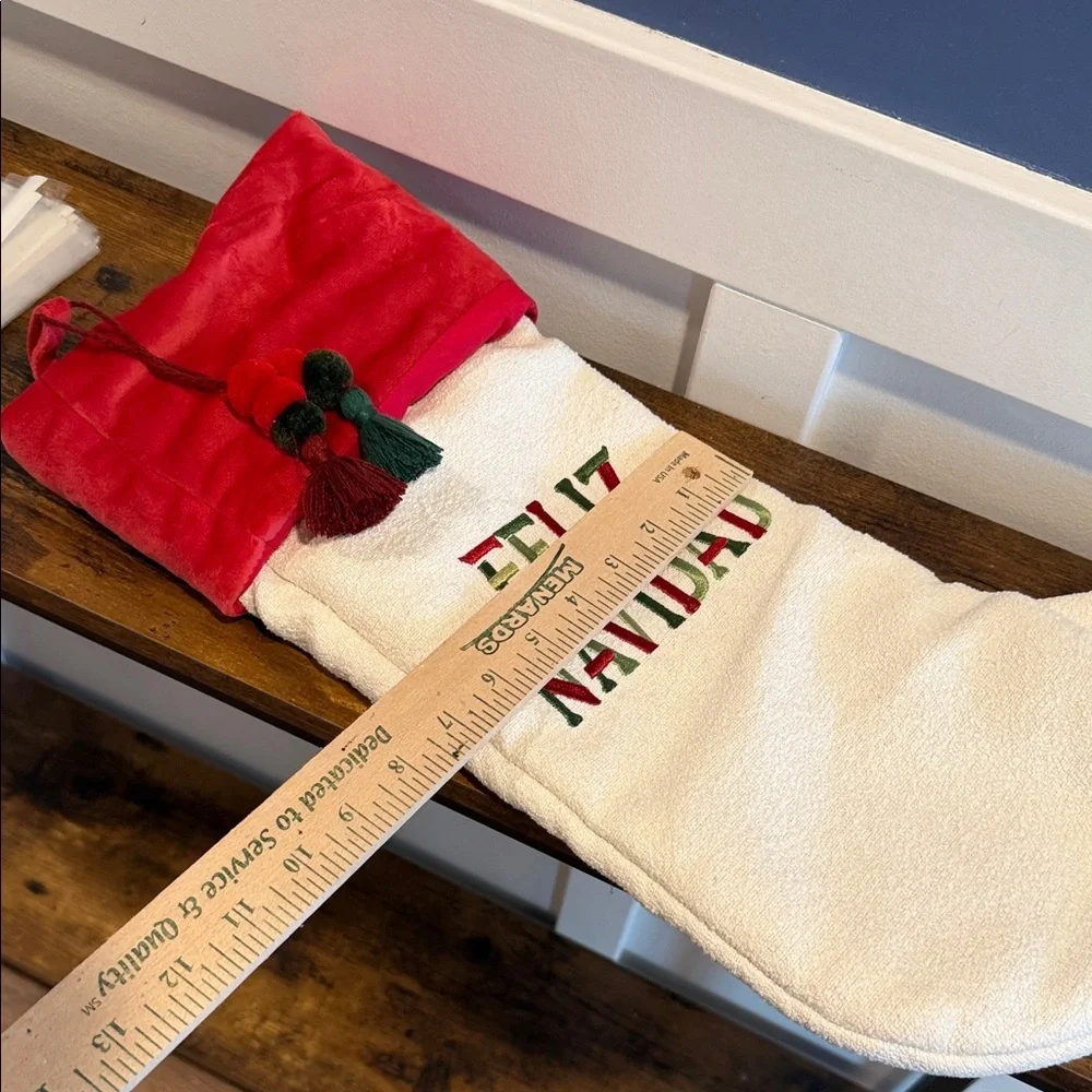 Festive Christmas Stocking with Feliz Navidad Embroidery Martha Stewart